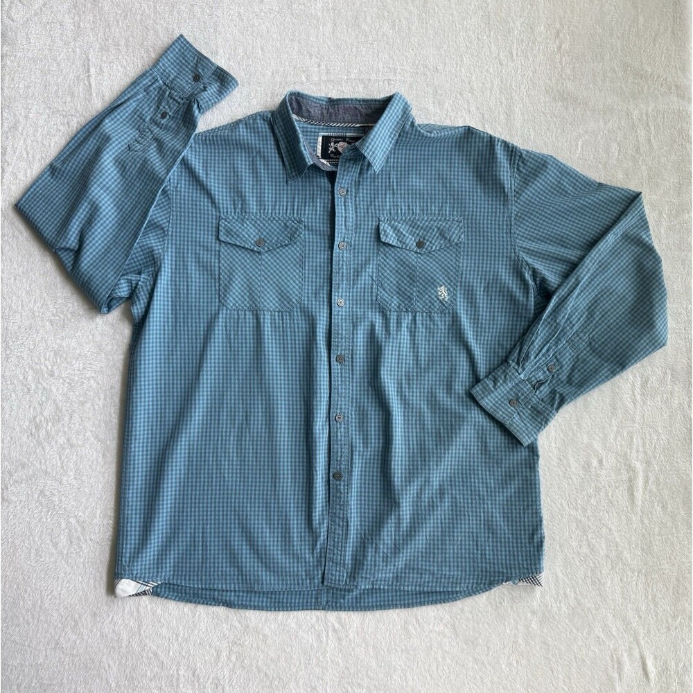 Lions Crest Men's 2X Blue Check Cotton Woven Long Sleeve Button-Up Pocket Shirt